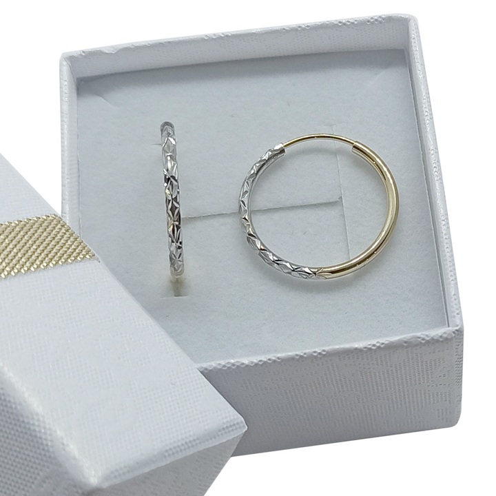 Kolczyki złote KÓŁKA 15mm diamentowane KOŁA kółeczka BIAŁE ZŁOTO 585