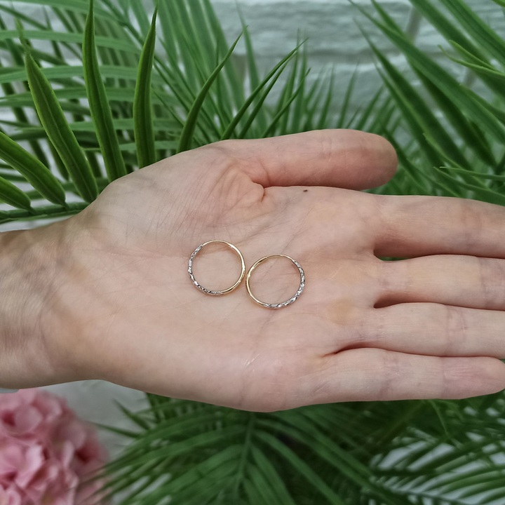 Kolczyki złote KÓŁKA 15mm diamentowane KOŁA kółeczka BIAŁE ZŁOTO 585