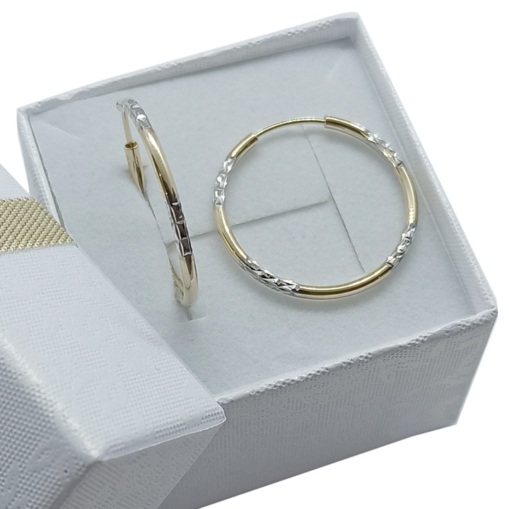 Kolczyki złote KÓŁKA 20mm diamentowane KOŁA kółeczka BIAŁE ZŁOTO 585