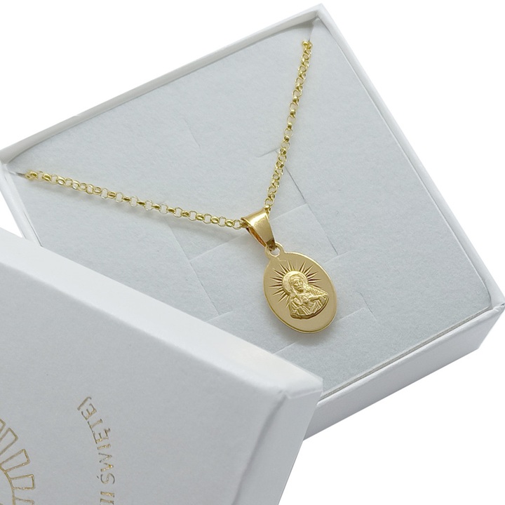 SREBRNY ZESTAW KOMUNIJNY ŁAŃCUSZEK 45CM I MEDALIK