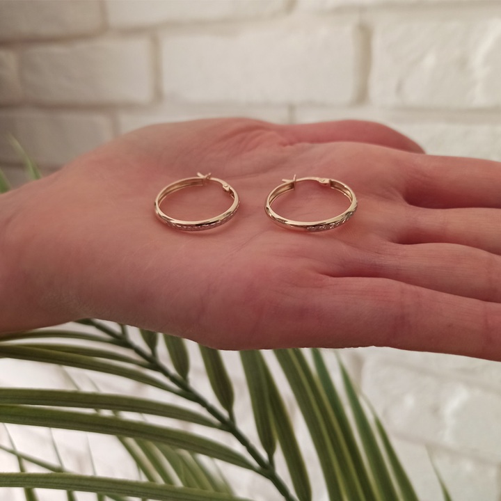 Kolczyki koła 22mm diamentowane złoto 585 - ujecie 4