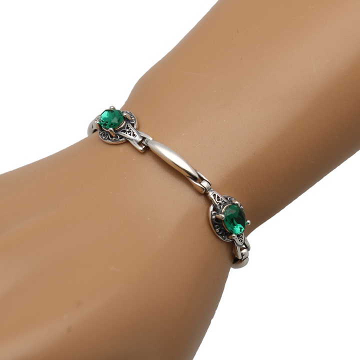 Bransoletka srebrna swarovski zielony srebro 925