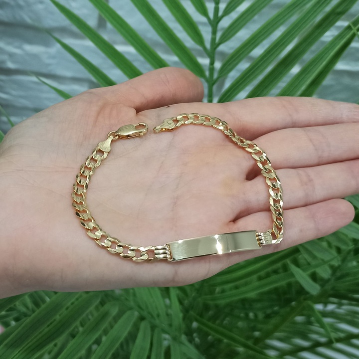 Bransoletka złota pancerka z blaszką 22cm 7mm 585