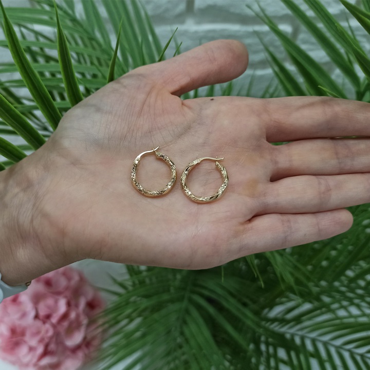 Kolczyki złote KÓŁKA skręcane diamentowane KOŁA 15mm ZŁOTO 585