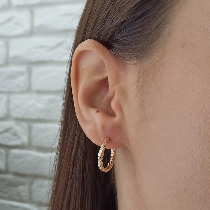 Kolczyki złote KÓŁKA skręcane diamentowane KOŁA 15mm ZŁOTO 585