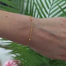 Bransoletka damska pozłacana singapur z kulką 18cm srebro 925