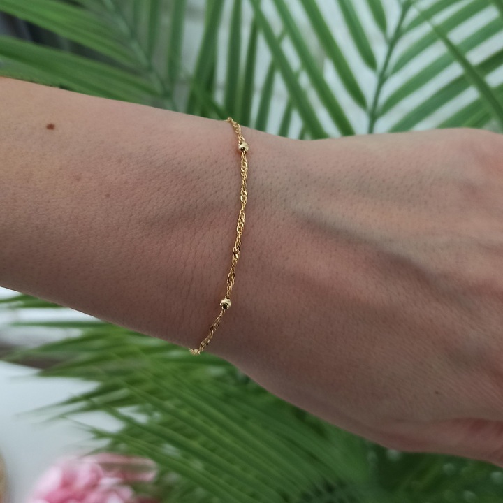 Bransoletka damska pozłacana singapur z kulką 18cm srebro 925