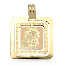 Medalik złoty Madonna z dzieciątkiem kwadrat 585