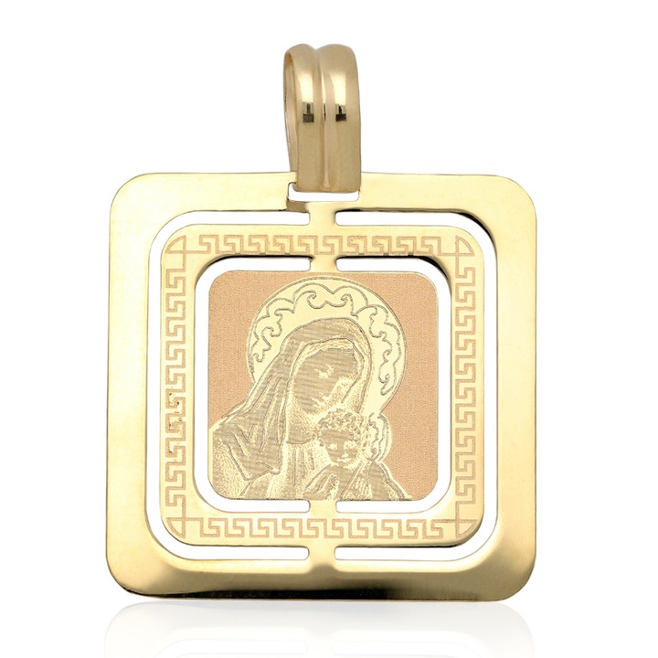 Medalik złoty Madonna z dzieciątkiem kwadrat 585