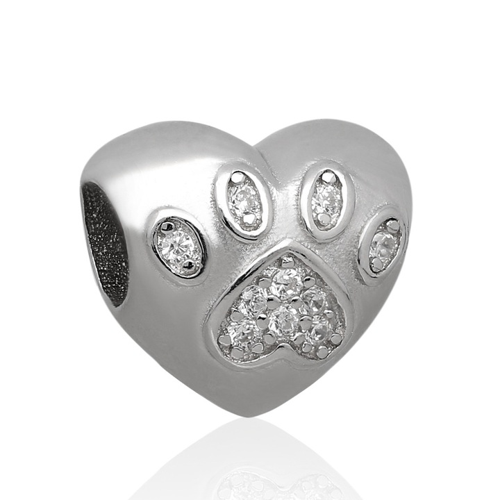 Wisiorek srebrny modułowy beads serce łapa 925