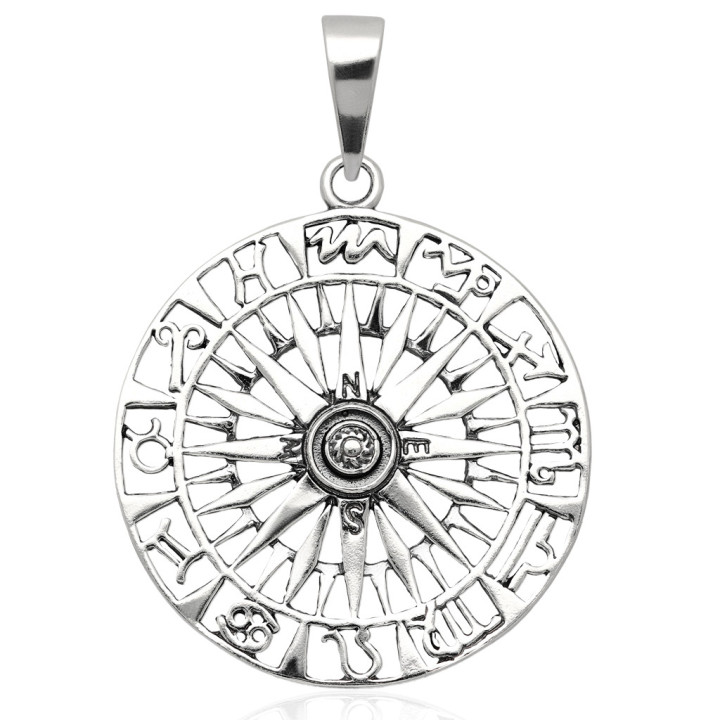 Wisiorek srebrny róża wiatrów kompas zodiak 925