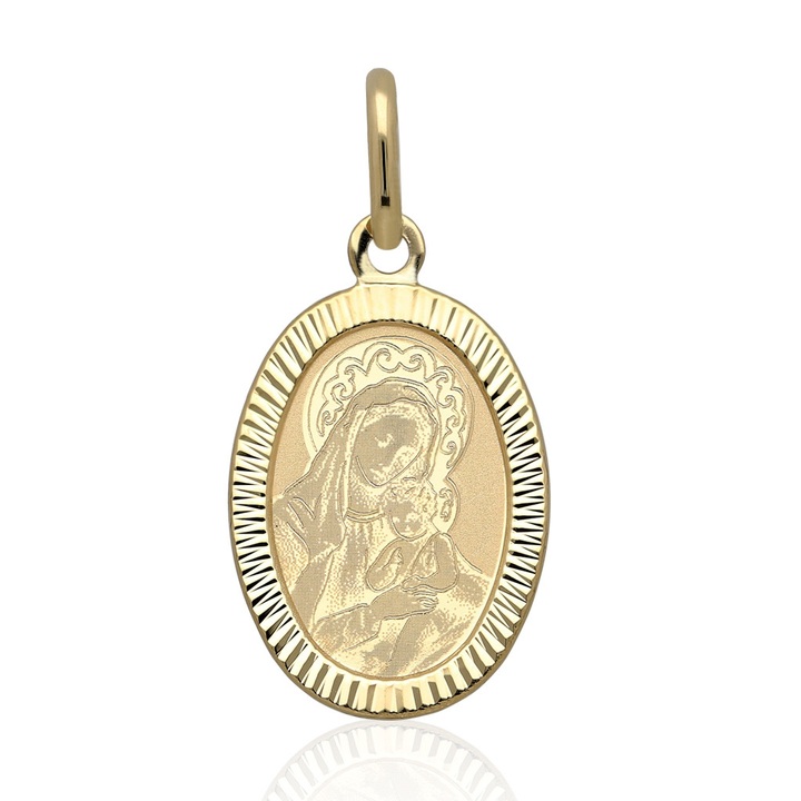 Medalik złoty Madonna z dzieciątkiem owalny 585