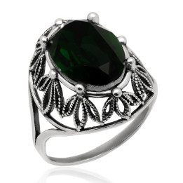 Pierścionek srebrny   oksydowane z swarovski   zielony srebro pr.925