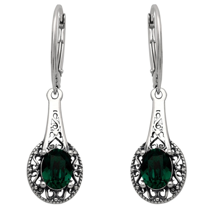 Kolczyki srebrne zielone wiszące swarovski angielskie 925