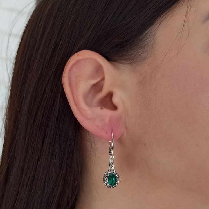 Kolczyki srebrne zielone wiszące swarovski angielskie 925
