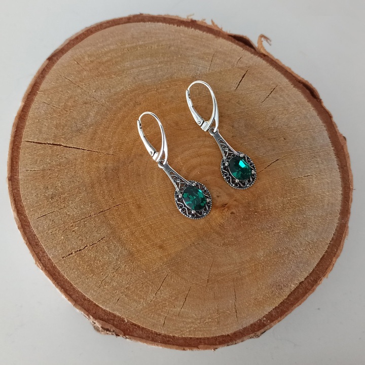 Kolczyki srebrne zielone wiszące swarovski angielskie 925