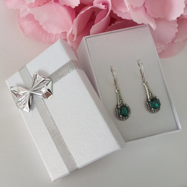 Kolczyki srebrne zielone wiszące swarovski angielskie 925