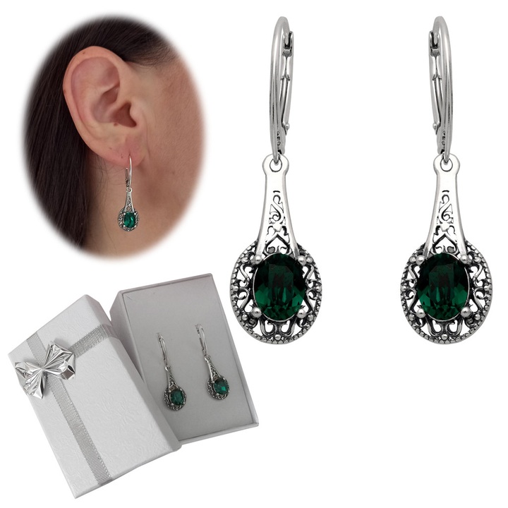 Kolczyki srebrne zielone wiszące swarovski angielskie 925