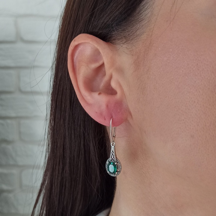 Kolczyki srebrne zielone wiszące swarovski angielskie 925