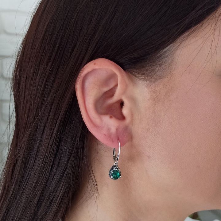 Kolczyki srebrne wiszące zielone swarovski angielskie 925