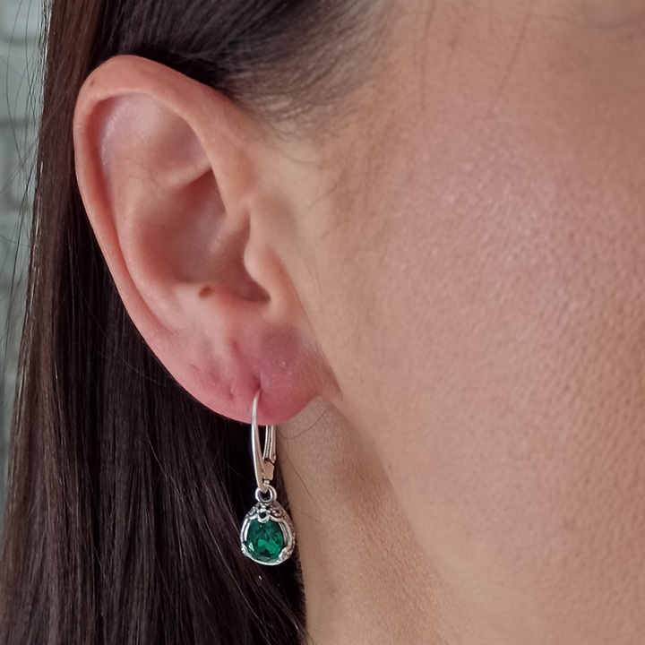 Kolczyki srebrne wiszące zielone swarovski angielskie 925