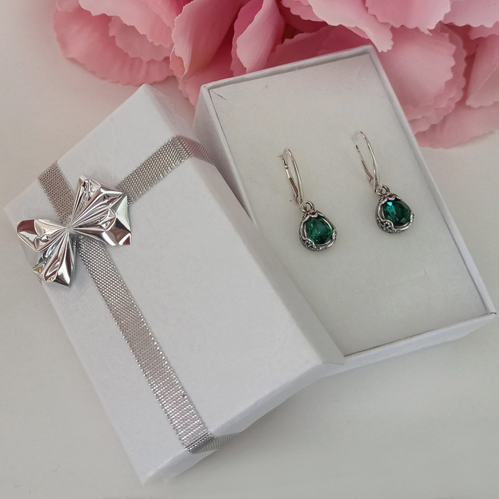 Kolczyki srebrne wiszące zielone swarovski angielskie 925