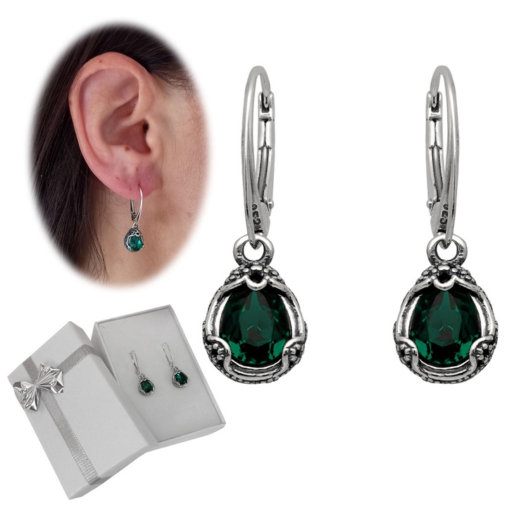 Kolczyki srebrne wiszące zielone swarovski angielskie 925