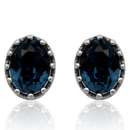 Kolczyki srebrne swarovski granatowe pr.925