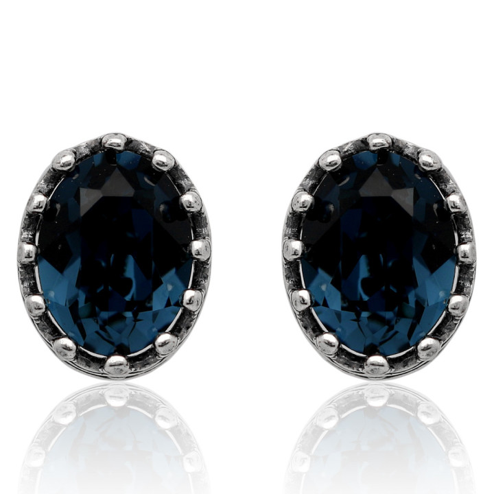 Kolczyki srebrne swarovski granatowe pr.925