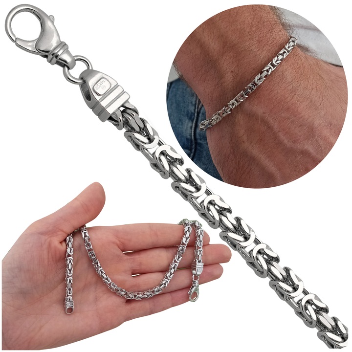Bransoletka SREBRNA męska SPLOT KRÓLEWSKI bizantyjski 22cm 4,5mm 925