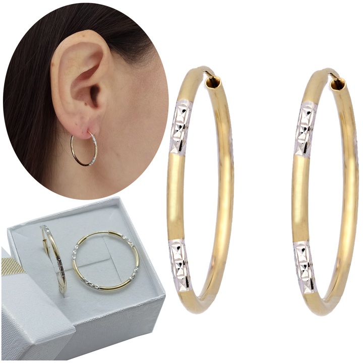 Kolczyki złote KÓŁKA 20mm diamentowane KOŁA kółeczka BIAŁE ZŁOTO 585