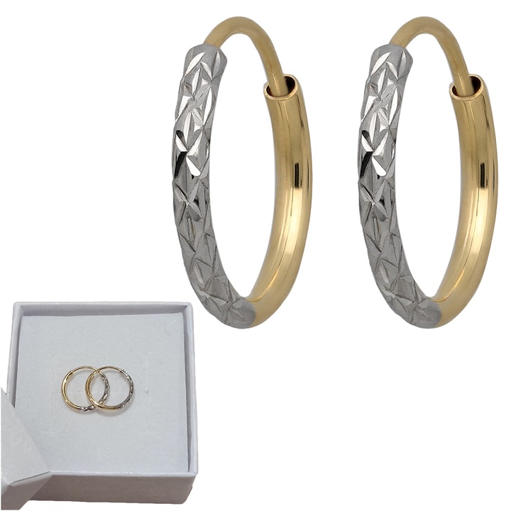 Kolczyki złote KÓŁKA 12mm diamentowane KOŁA kółeczka BIAŁE ZŁOTO 585
