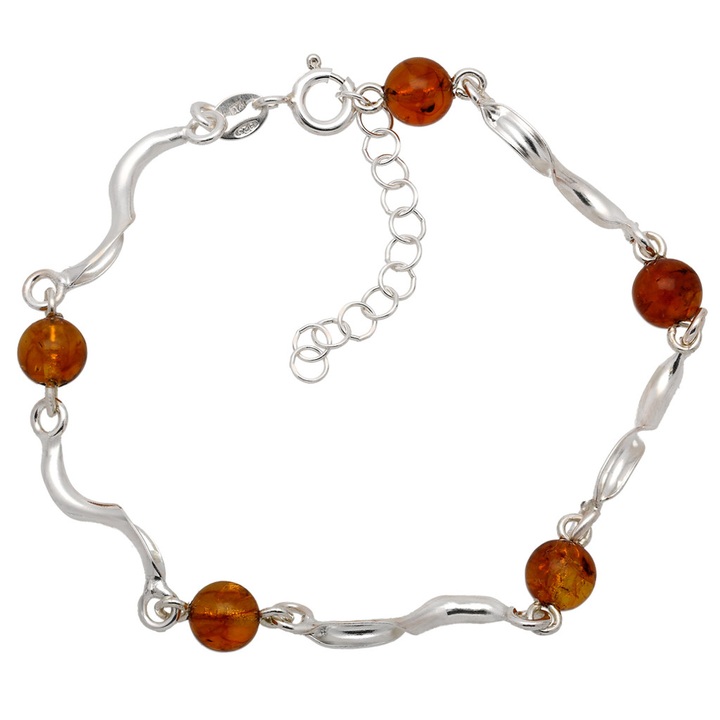 Bransoletka srebrna z bursztynem kulki 6mm kuleczki srebro 925