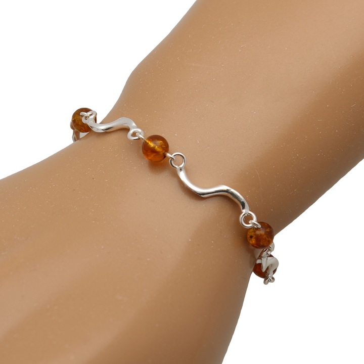 Bransoletka srebrna z bursztynem kulki 6mm kuleczki srebro 925