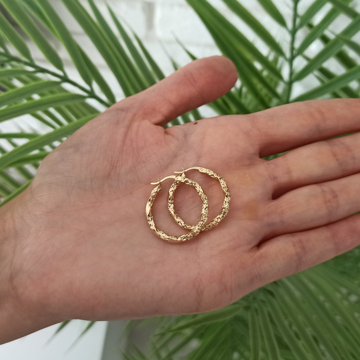 Kolczyki złote KÓŁKA skręcane diamentowane KOŁA 2cm ZŁOTO 585
