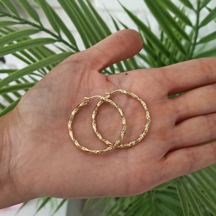 Kolczyki złote KÓŁKA skręcane diamentowane KOŁA 3cm ZŁOTO 585