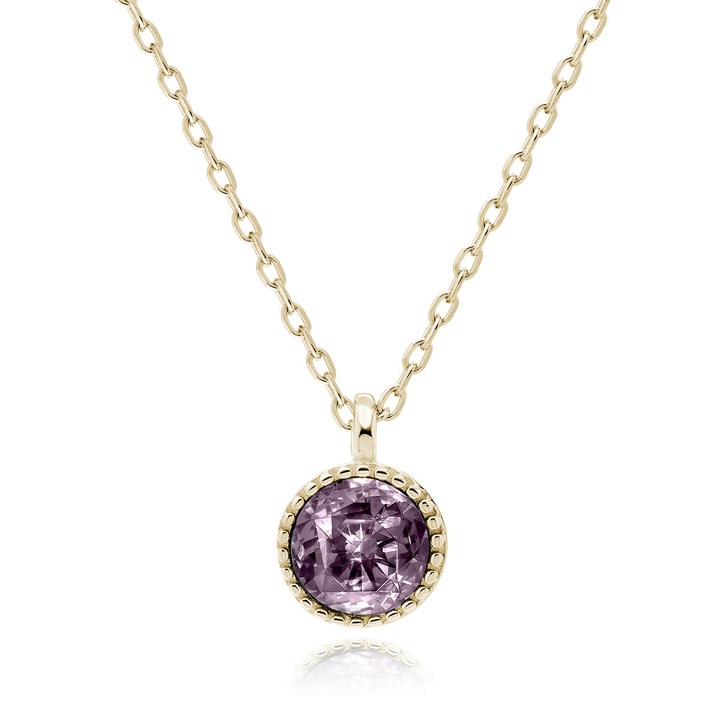 Srebrny pozłacany naszyjnik z cyrkonią kolor amethyst srebro 925