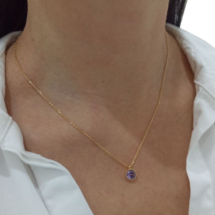 Srebrny pozłacany naszyjnik z cyrkonią kolor amethyst srebro 925