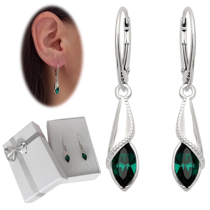 Kolczyki srebrne wiszące zielone swarovski angielskie 925