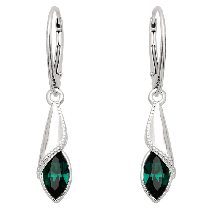 Kolczyki srebrne wiszące zielone swarovski angielskie 925