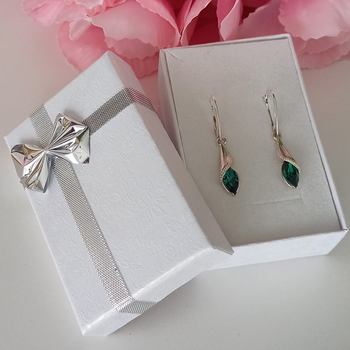Kolczyki srebrne wiszące zielone swarovski angielskie 925