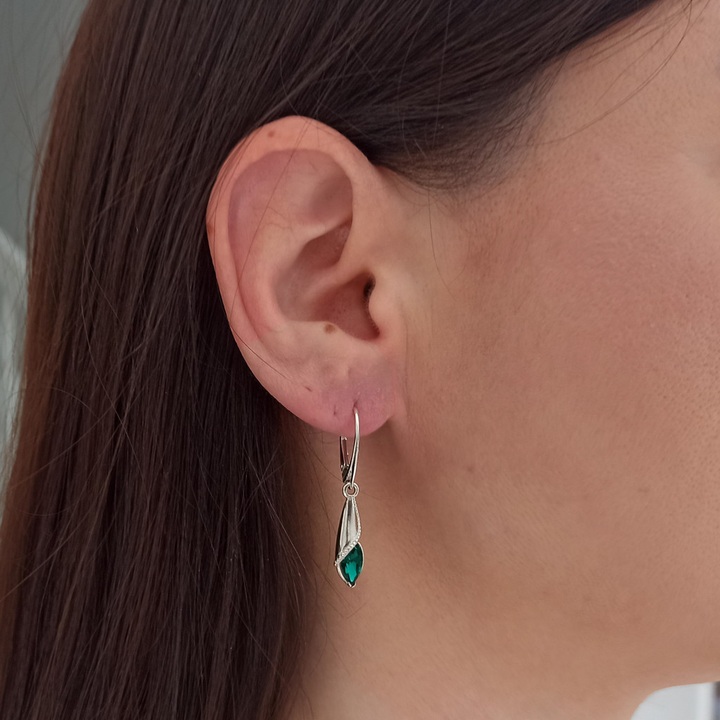 Kolczyki srebrne wiszące zielone swarovski angielskie 925