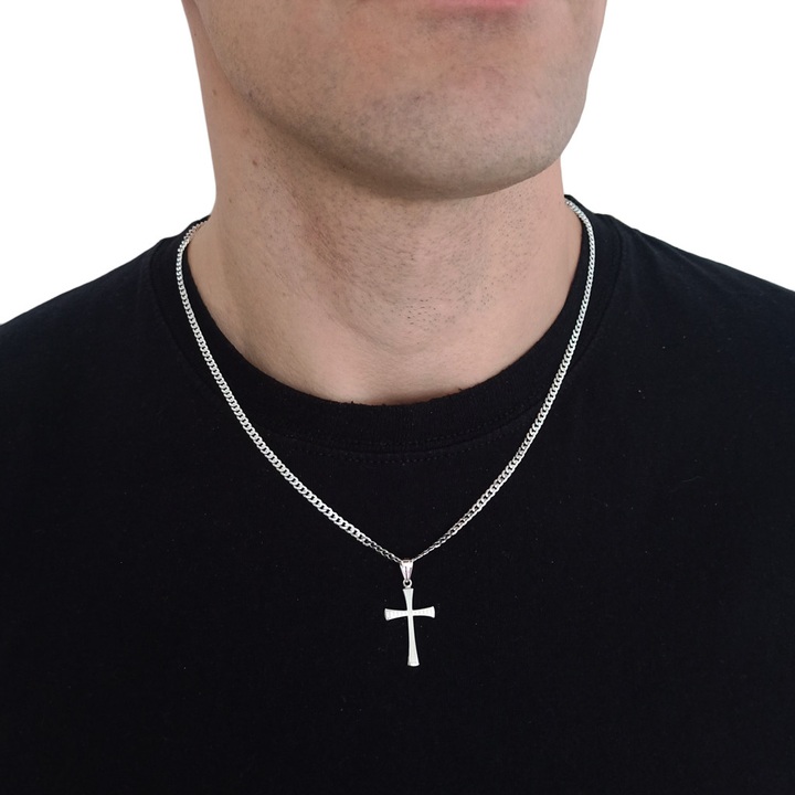 Łańcuszek srebrny MĘSKI naszyjnik PANCERKA z krzyżykiem 55cm SREBRO 925