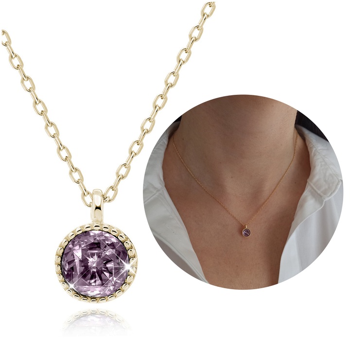Srebrny pozłacany naszyjnik z cyrkonią kolor amethyst srebro 925