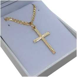 ŁAŃCUSZEK ZŁOTY pełny pancerka 55cm z KRZYŻYKIEM ZŁOTO 585