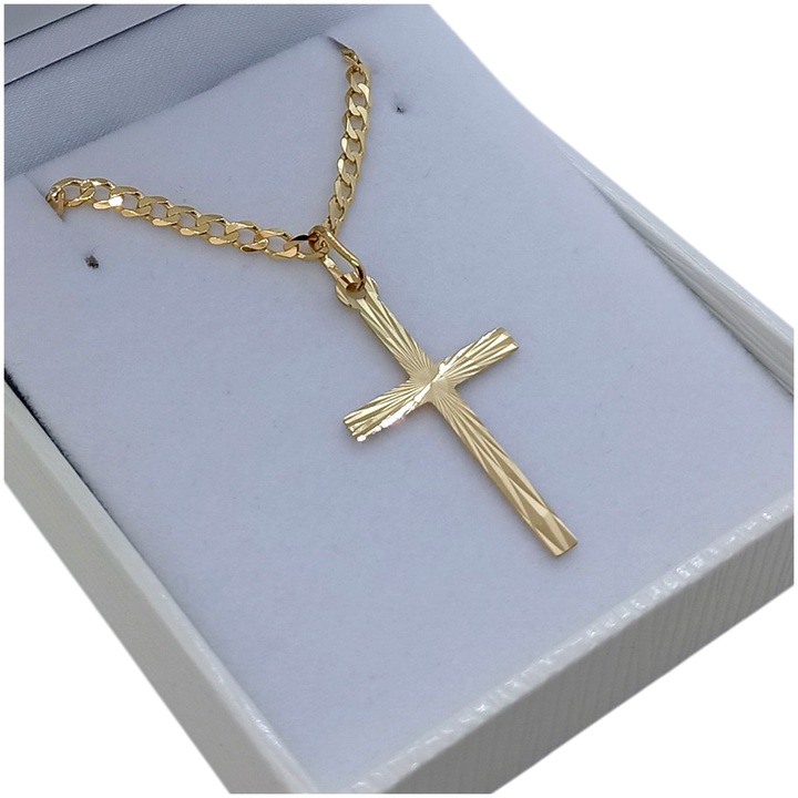 ŁAŃCUSZEK ZŁOTY pełny pancerka 55cm z KRZYŻYKIEM ZŁOTO 585