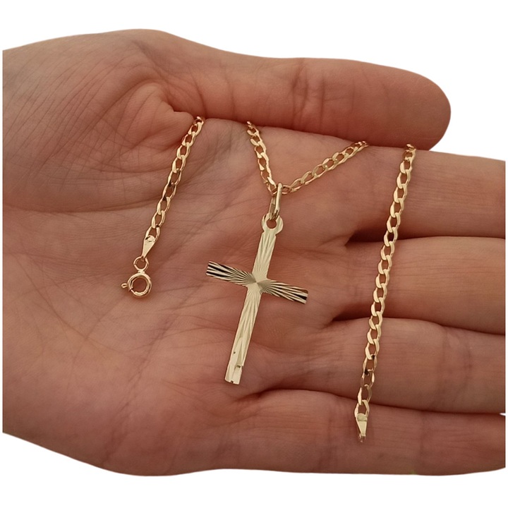 ŁAŃCUSZEK ZŁOTY pełny pancerka 55cm z KRZYŻYKIEM ZŁOTO 585
