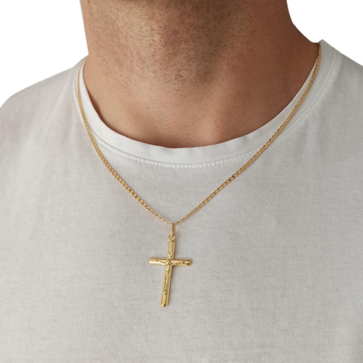 ŁAŃCUSZEK ZŁOTY pełny pancerka 55cm z KRZYŻYKIEM ZŁOTO 585