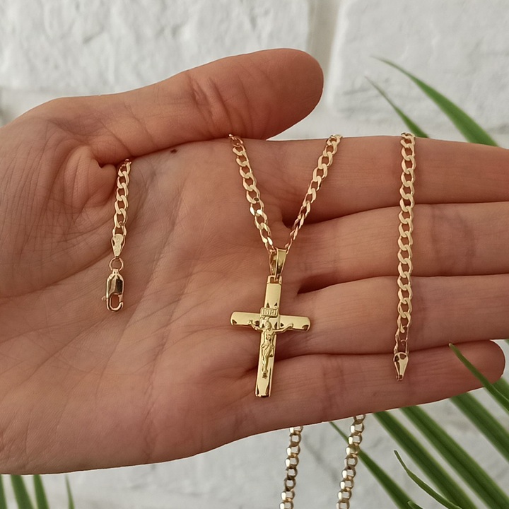 ŁAŃCUSZEK ZŁOTY pełny pancerka 55cm z KRZYŻYKIEM ZŁOTO 585