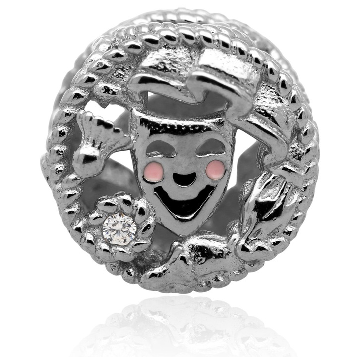 Wisiorek srebrny modułowy beads maska z cyrkoniami 925